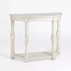 Kirklands Home Console Tables|Savannah Cream Distressed Half Moon Console Table White