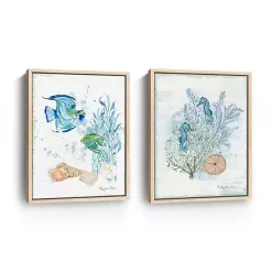 Kirklands Home Canvas Art|Sea Whispers Framed Canvas Art Prints, Set of 2 Blue