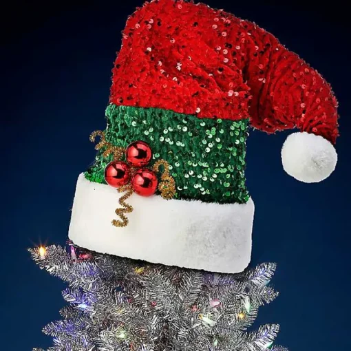 Best Sequin Santa Hat Tree Topper Christmas Ornaments
