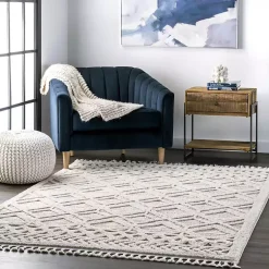 Kirklands Home Area Rugs|Shaggy Lattice Tassel Ansley Area Rug, 5x7
