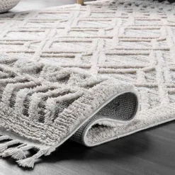 Kirklands Home Area Rugs|Shaggy Lattice Tassel Ansley Area Rug, 5x7