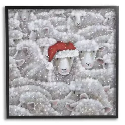 New Sheep with Santa Hat Framed Canvas Art Print Christmas Art & Wall Decor