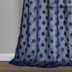 Kirklands Home Curtains & Drapes|Sheer Navy Dotted Curtain Panel Set, 84 in. Blue