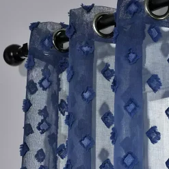 Kirklands Home Curtains & Drapes|Sheer Navy Dotted Curtain Panel Set, 84 in. Blue