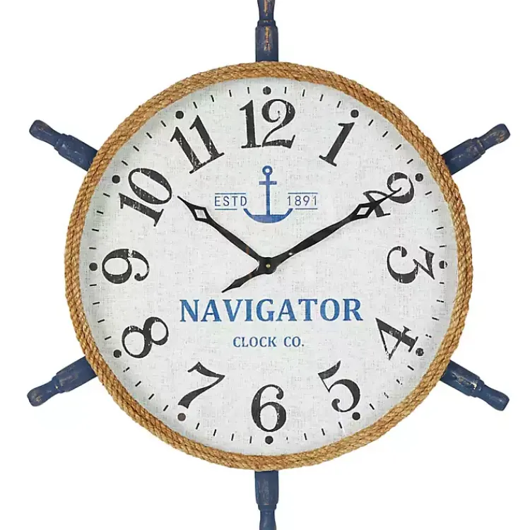 Kirklands Home Clocks|Ship Wheel Wood and Rope Wall Clock