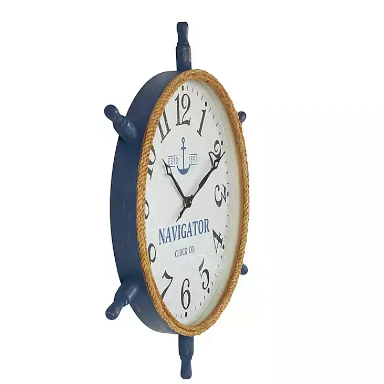 Kirklands Home Clocks|Ship Wheel Wood and Rope Wall Clock