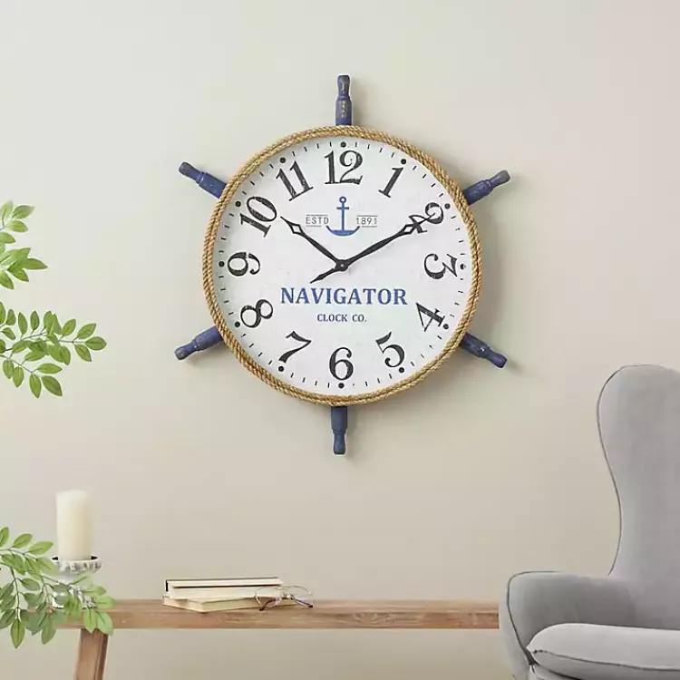 Kirklands Home Clocks|Ship Wheel Wood and Rope Wall Clock