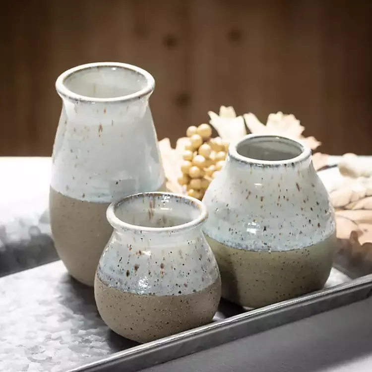 Outlet Short Terracotta Two-Tone Speckled Vases, Set of 3 Vases