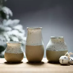 Outlet Short Terracotta Two-Tone Speckled Vases, Set of 3 Vases