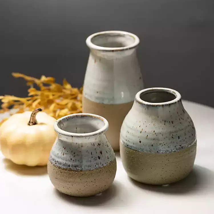 Outlet Short Terracotta Two-Tone Speckled Vases, Set of 3 Vases