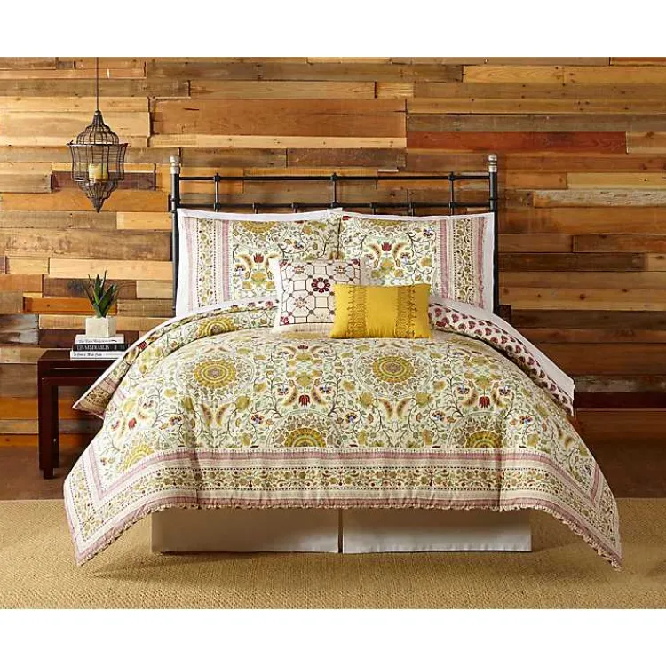 Kirklands Home Comforters|Shyla Yellow Vinework King 5-pc. Comforter Set