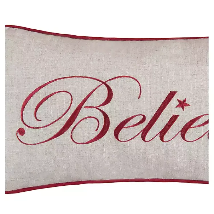 New Silver and Red Believe Lumbar Pillow Christmas Pillows