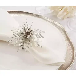 Kirklands Home Table Linens|Bells and Holly Napkin Rings, Set of 4 Silver