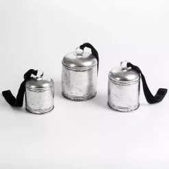 Online Silver Bells with Black Velvet Ribbons, Set of 3 Christmas Decorations