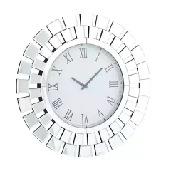 Kirklands Home Clocks|Silver Glass Mirror Abstract Wall Clock