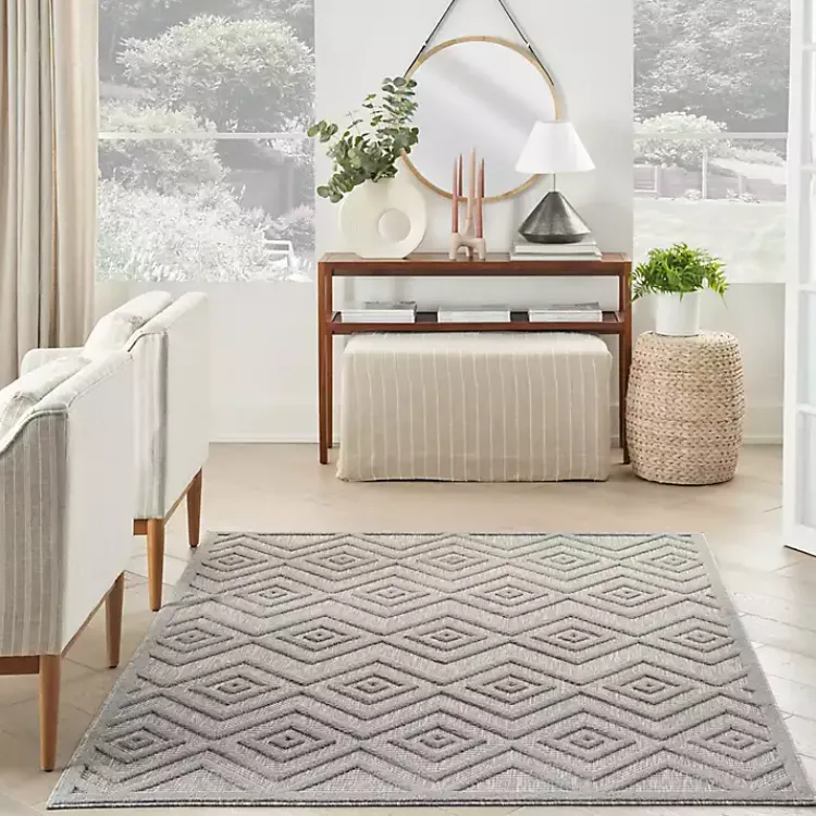 Kirklands Home Outdoor Rugs|Gray Diamond Indoor/Outdoor Area Rug, 4x6 Silver