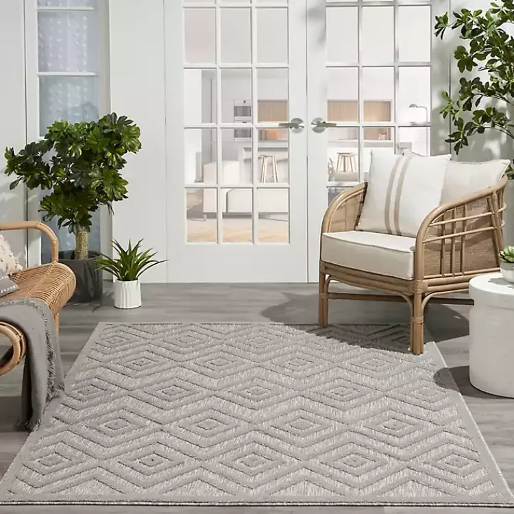 Kirklands Home Outdoor Rugs|Gray Diamond Indoor/Outdoor Area Rug, 4x6 Silver