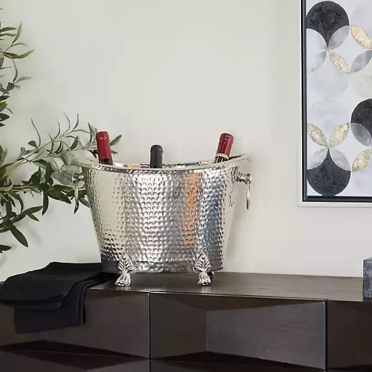 Kirklands Home Barware|Hammered Metal Footed Wine Bucket Silver