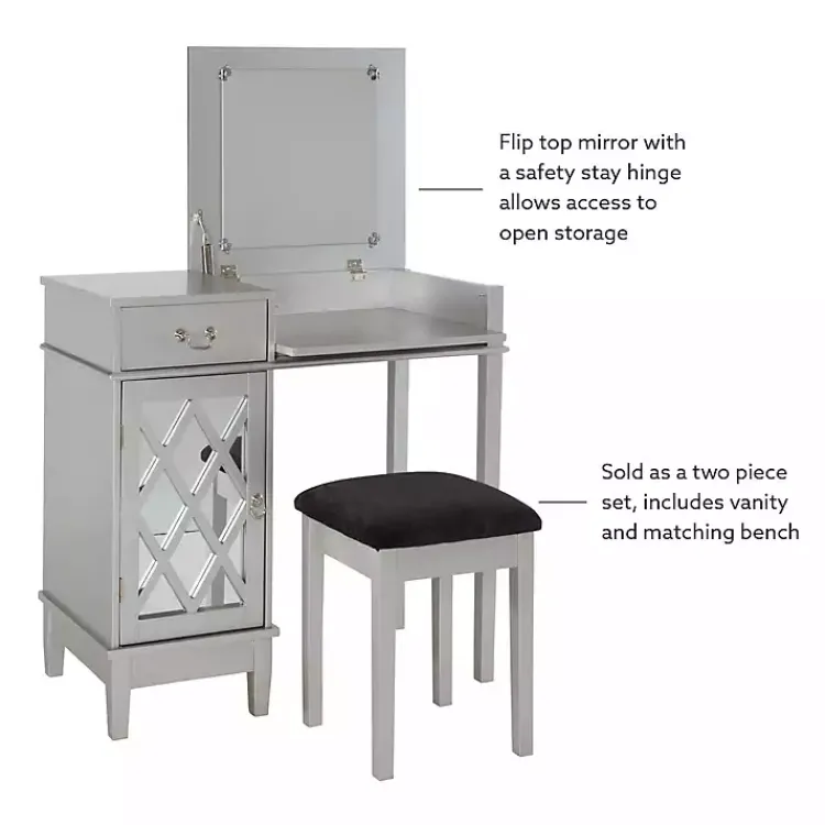 Kirklands Home Dressers & Chests|Silver Lattice Ella 2-pc. Vanity Set Gray