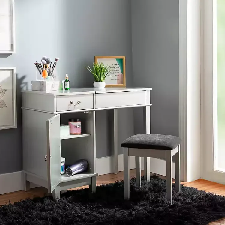 Kirklands Home Dressers & Chests|Silver Lattice Ella 2-pc. Vanity Set Gray