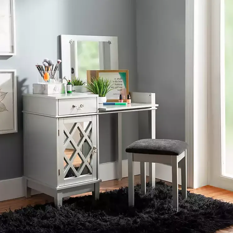 Kirklands Home Dressers & Chests|Silver Lattice Ella 2-pc. Vanity Set Gray