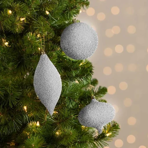 New Luxe Glitter Beaded Ornaments, Set of 3 Christmas Ornaments