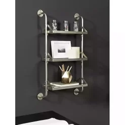 Kirklands Home Shelves|Metal and Glass 3-Tier Wall Shelf Silver