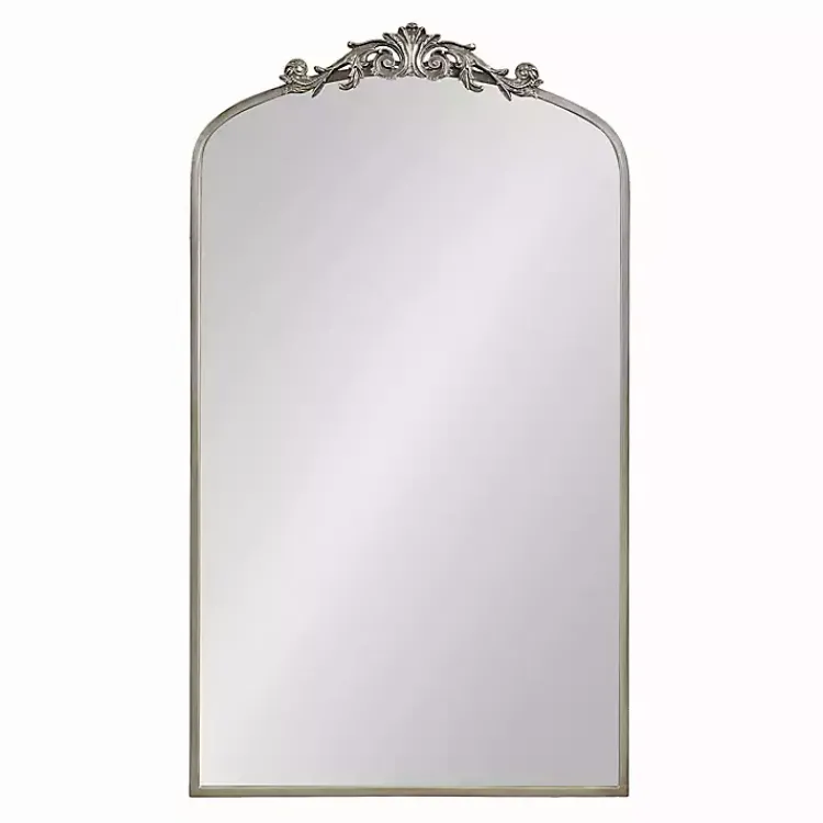 Kirklands Home Decorative Mirrors|Silver Metal Arch Ornate Crown Wall Mirror