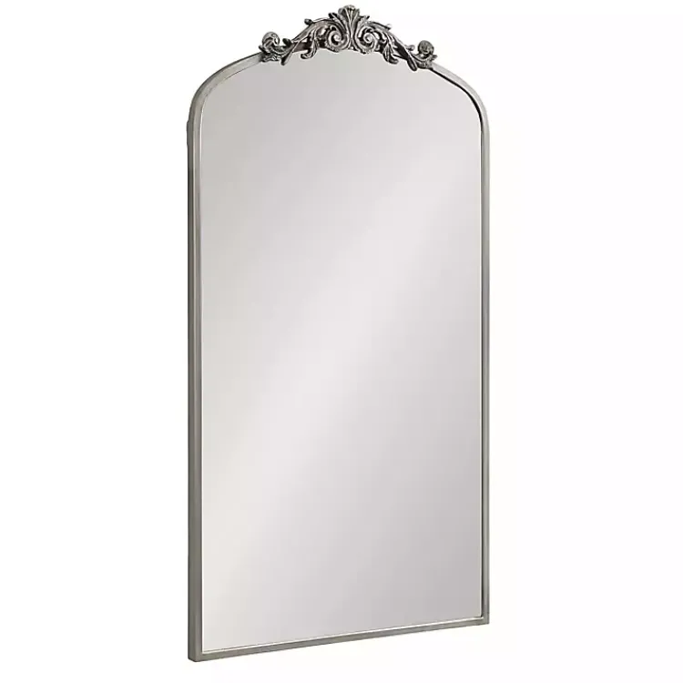 Kirklands Home Decorative Mirrors|Silver Metal Arch Ornate Crown Wall Mirror