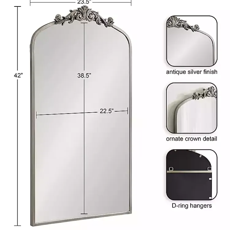 Kirklands Home Decorative Mirrors|Silver Metal Arch Ornate Crown Wall Mirror