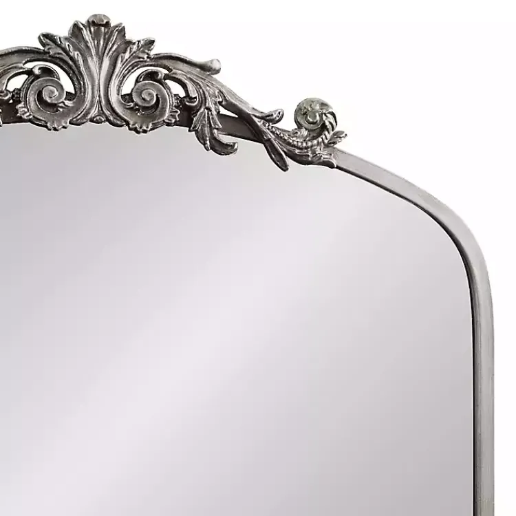 Kirklands Home Decorative Mirrors|Silver Metal Arch Ornate Crown Wall Mirror