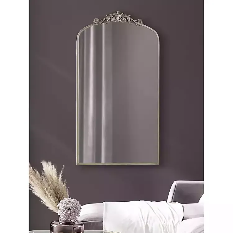 Kirklands Home Decorative Mirrors|Silver Metal Arch Ornate Crown Wall Mirror