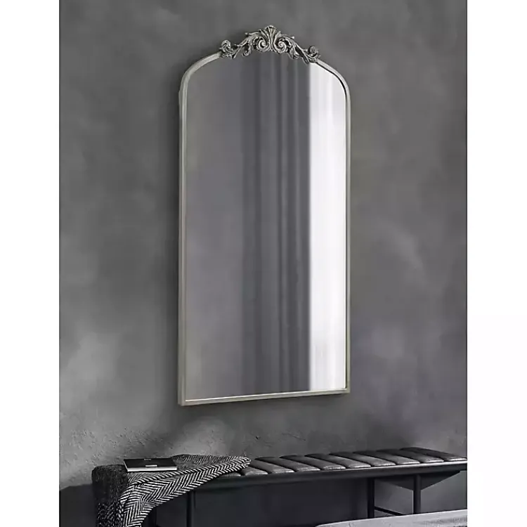 Kirklands Home Decorative Mirrors|Silver Metal Arch Ornate Crown Wall Mirror