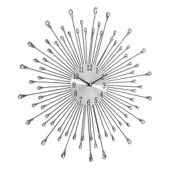 Kirklands Home Clocks|Silver Metal Sunburst Droplet Frame Clock