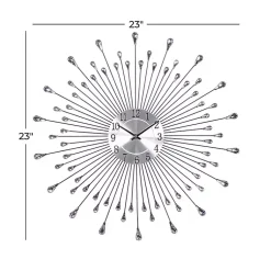 Kirklands Home Clocks|Silver Metal Sunburst Droplet Frame Clock