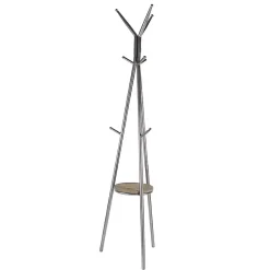 Kirklands Home Entryway Furniture|Silver Metal Tripod Coat Rack with Shelf