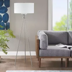 Kirklands Home Floor Lamps|Silver Metal Tripod Floor Lamp White