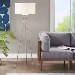 Kirklands Home Floor Lamps|Silver Metal Tripod Floor Lamp White