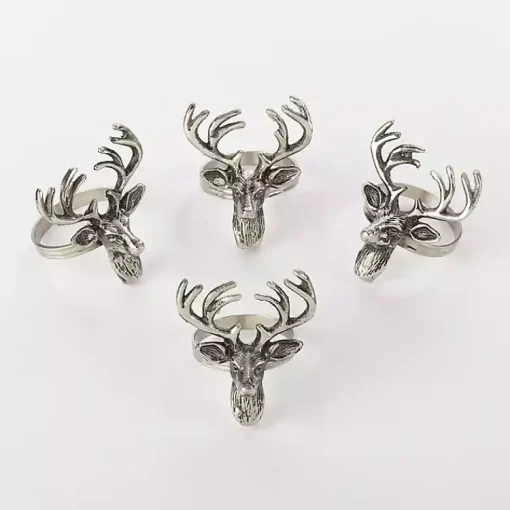 Kirklands Home Table Linens|Reindeer Head Napkin Rings, Set of 4 Silver