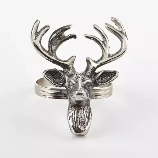 Kirklands Home Table Linens|Reindeer Head Napkin Rings, Set of 4 Silver