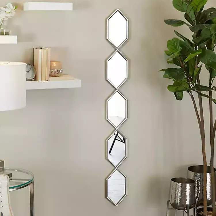 Kirklands Home Decorative Mirrors|Slim Stacked Hexagons Wall Mirror Silver