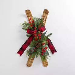 Online Skis with Christmas Greenery Wall Decoration Christmas Art & Wall Decor
