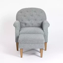 Kirklands Home Accent Chairs|Sky Boucle Tufted Chair & Ottoman Set Blue