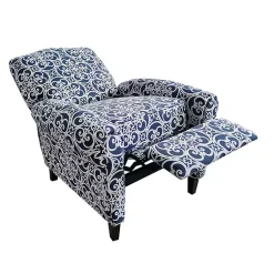 Kirklands Home Accent Chairs|Sky Fretwork Upholstered High Back Recliner Blue