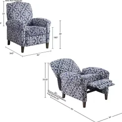Kirklands Home Accent Chairs|Sky Fretwork Upholstered High Back Recliner Blue