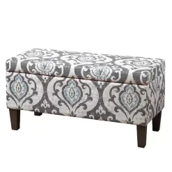 Kirklands Home Benches & Ottomans|Slate Blue Ikat Storage Ottoman