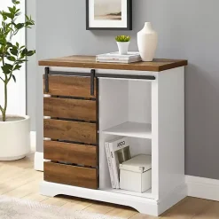 Kirklands Home Cabinets & Sideboards|Slatted Sliding Barn Door White and Oak Cabinet Brown