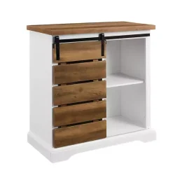 Kirklands Home Cabinets & Sideboards|Slatted Sliding Barn Door White and Oak Cabinet Brown