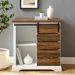 Kirklands Home Cabinets & Sideboards|Slatted Sliding Barn Door White and Oak Cabinet Brown