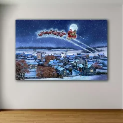 New Sleigh Over Town Canvas Art Print Christmas Art & Wall Decor